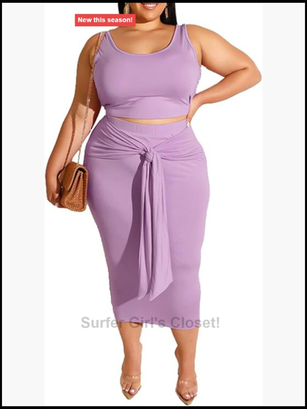 Plus Size 2 Piece Tank Top Bodycon Skirt Set Sleeveless Midi Dress